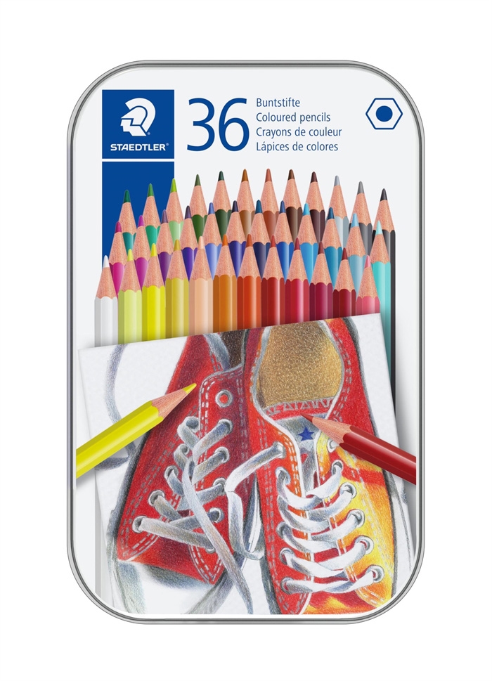 Staedtler Farbstift, sechseckig in einer Metalldose, Sortiment (36)