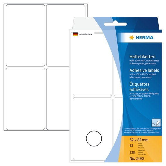 HERMA Etiketten - manuell, 52 x 82 mm, weiß, 128 Stück.