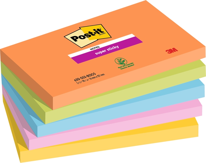 3M Post-it Haftnotizen super haftend Boost 76 x 127 mm, - 90 Blatt - 5er Pack