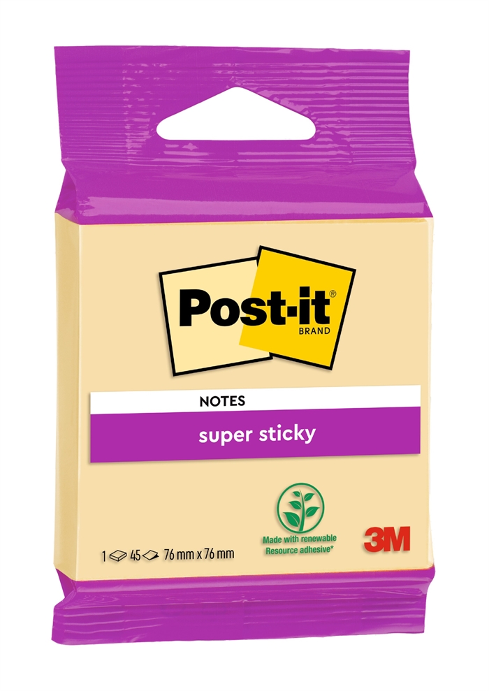 3M Post-it Haftnotizen super haftend, kanarisch gelb, 76 x 76 mm, - 45 Blätter