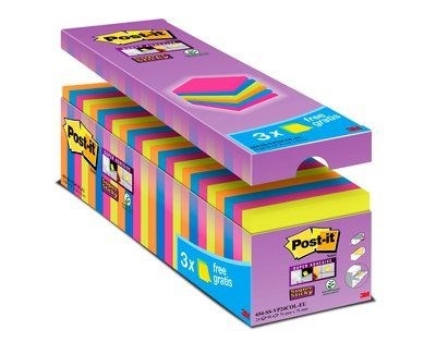 3M Post-it-Notizen super haftend V-Pack, verschiedene Farben - 24er Pack