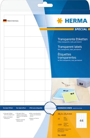 HERMA Etikettenfolie 48,3 x 25,4 transparent matt mm, 1100 Stück.