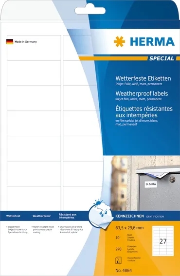 HERMA wetterfeste Etiketten 63,5 x 29,6 mm, 270 Stück.