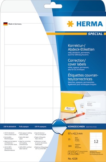 HERMA undurchsichtige Etiketten 96,5 x 42,3 mm, 300 Stück.